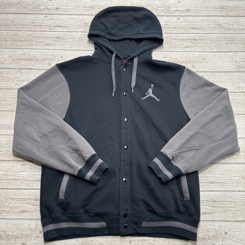 Air Jordan Hoodie Men's XL Black Snap Front Jumpman Letterman Varsity Athletic